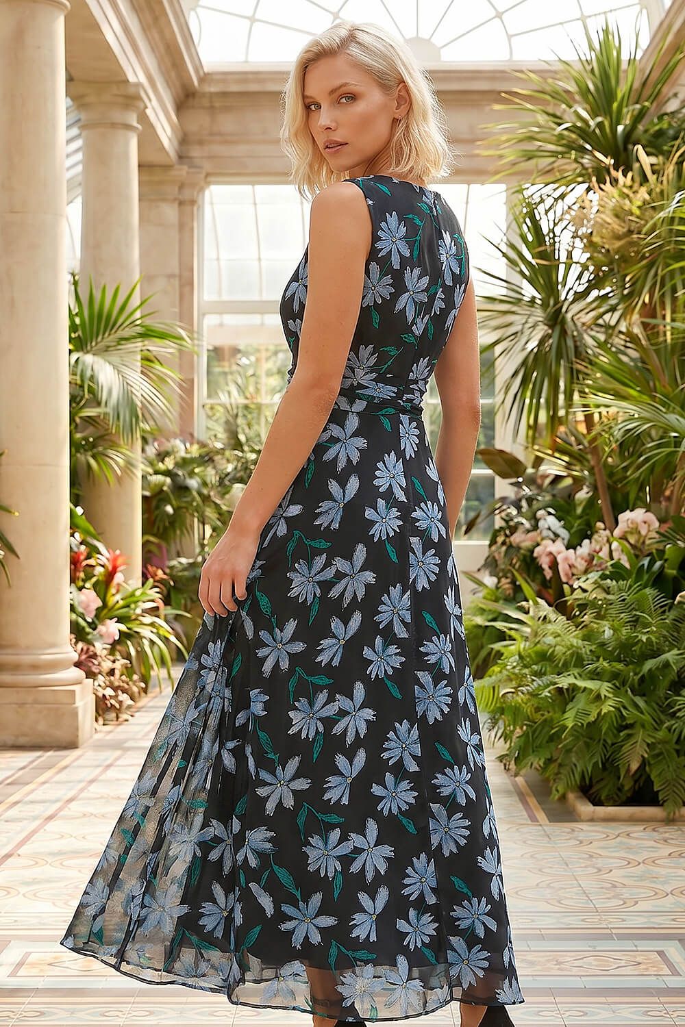Roman Petite Floral Ruched Waist Maxi Dress