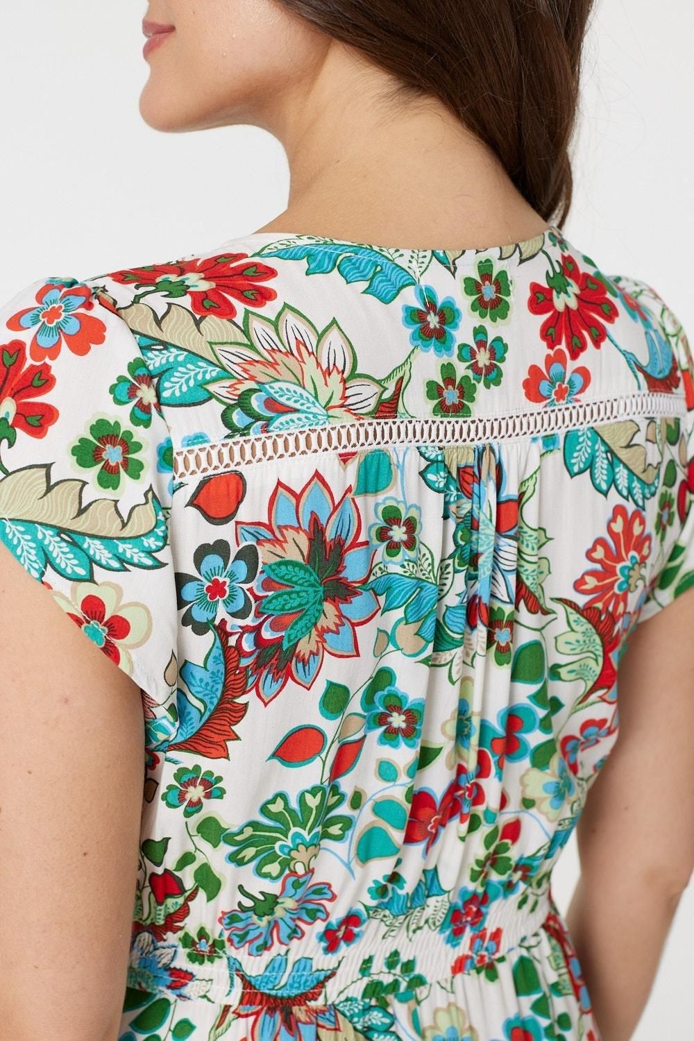 Izabel London Vintage Boho Print Cap Sleeve Maxi Dress