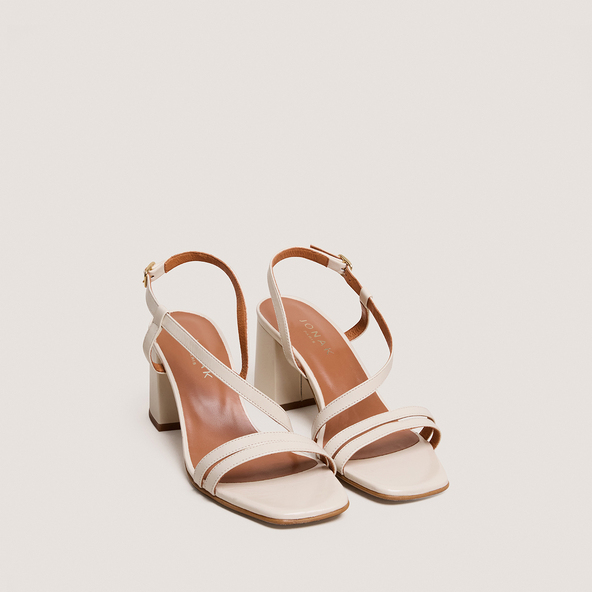 Sandales à talons et bridesen cuir vieilli écru | VIMY