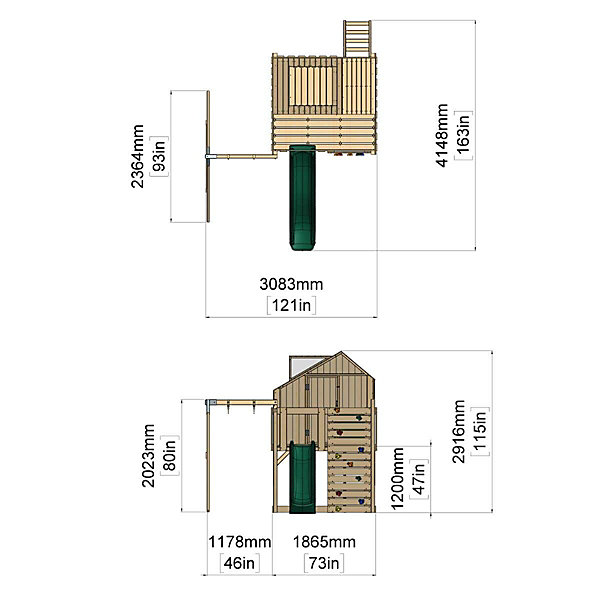 Aire de jeux PolarPlay Madita portique bois avec balançoire et mur d'escalade avec toboggan &échelle d'escalade