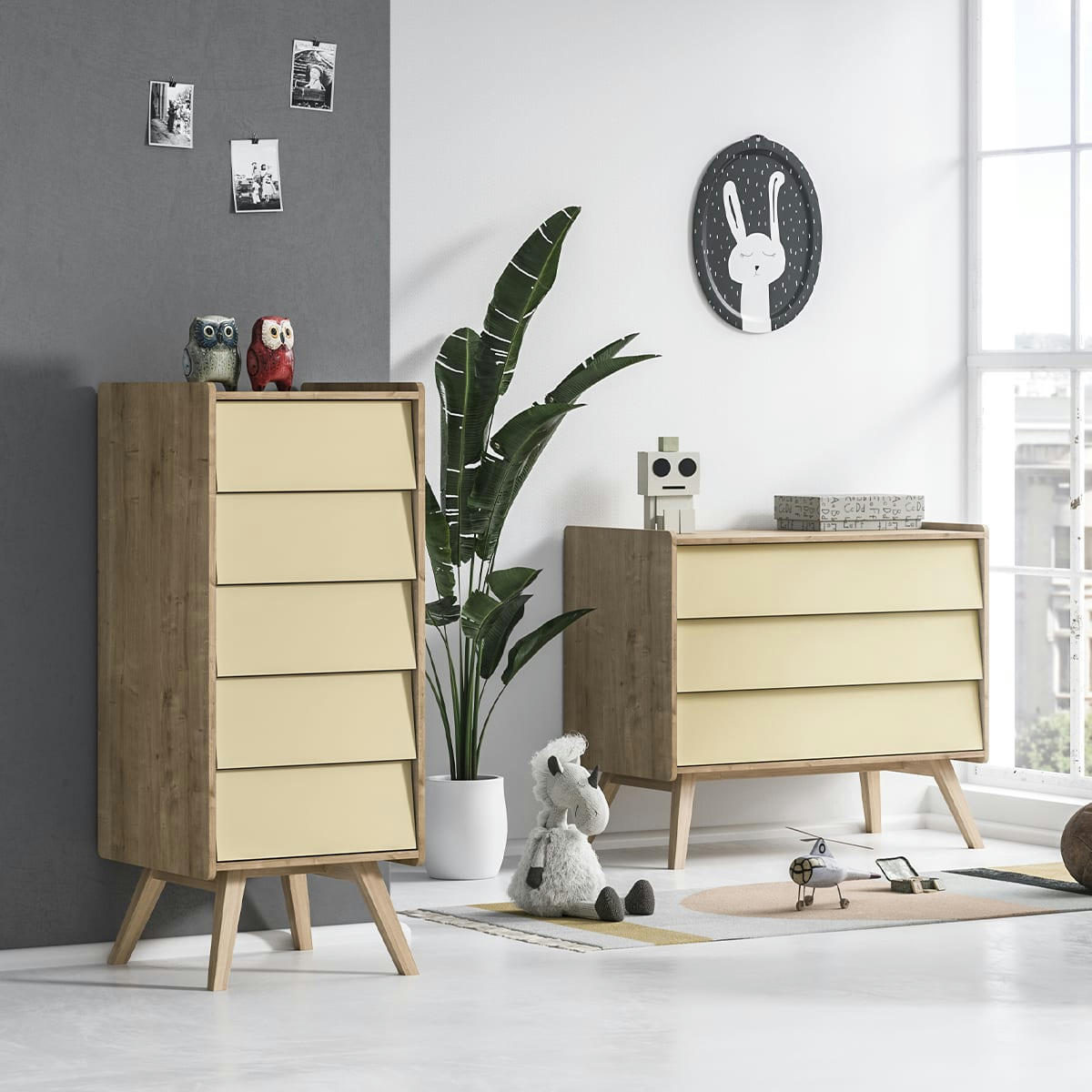 VINTAGE - Commode à langer naturel beige