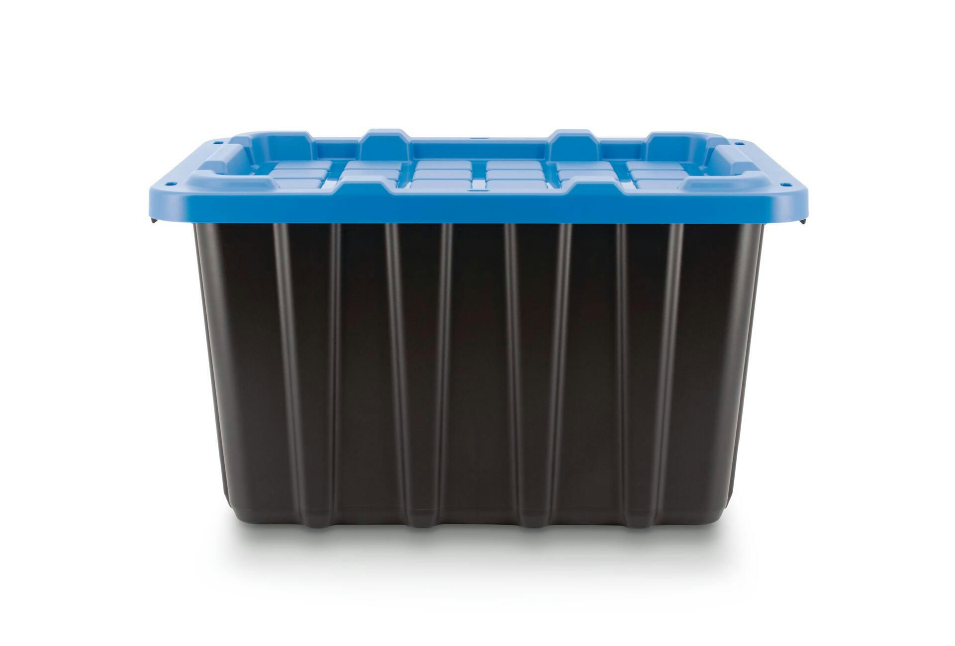 Mastercraft Heavy Duty Stackable Storage Box with Lid, 45-L, Black/Blue
