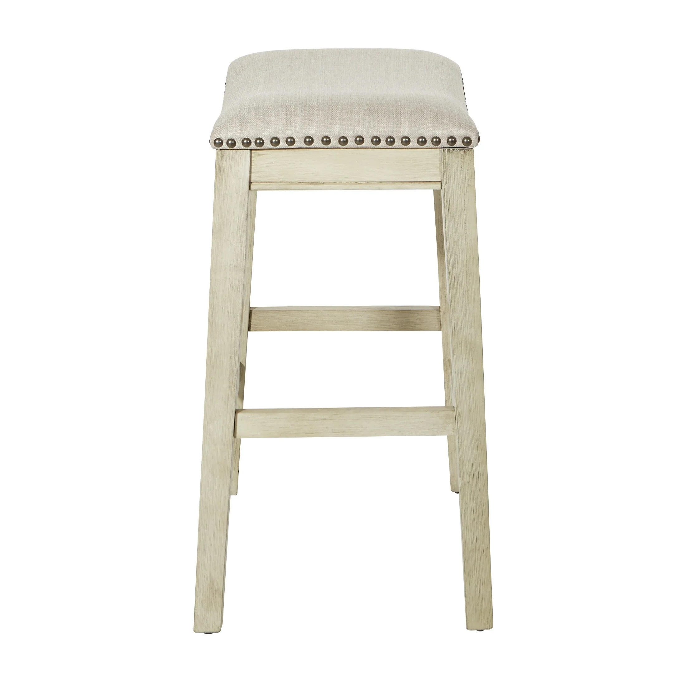OSP Home Furnishings Metro Antique White and Beige Upholstered 24-inch Saddle Bar Stool (Set of 2)