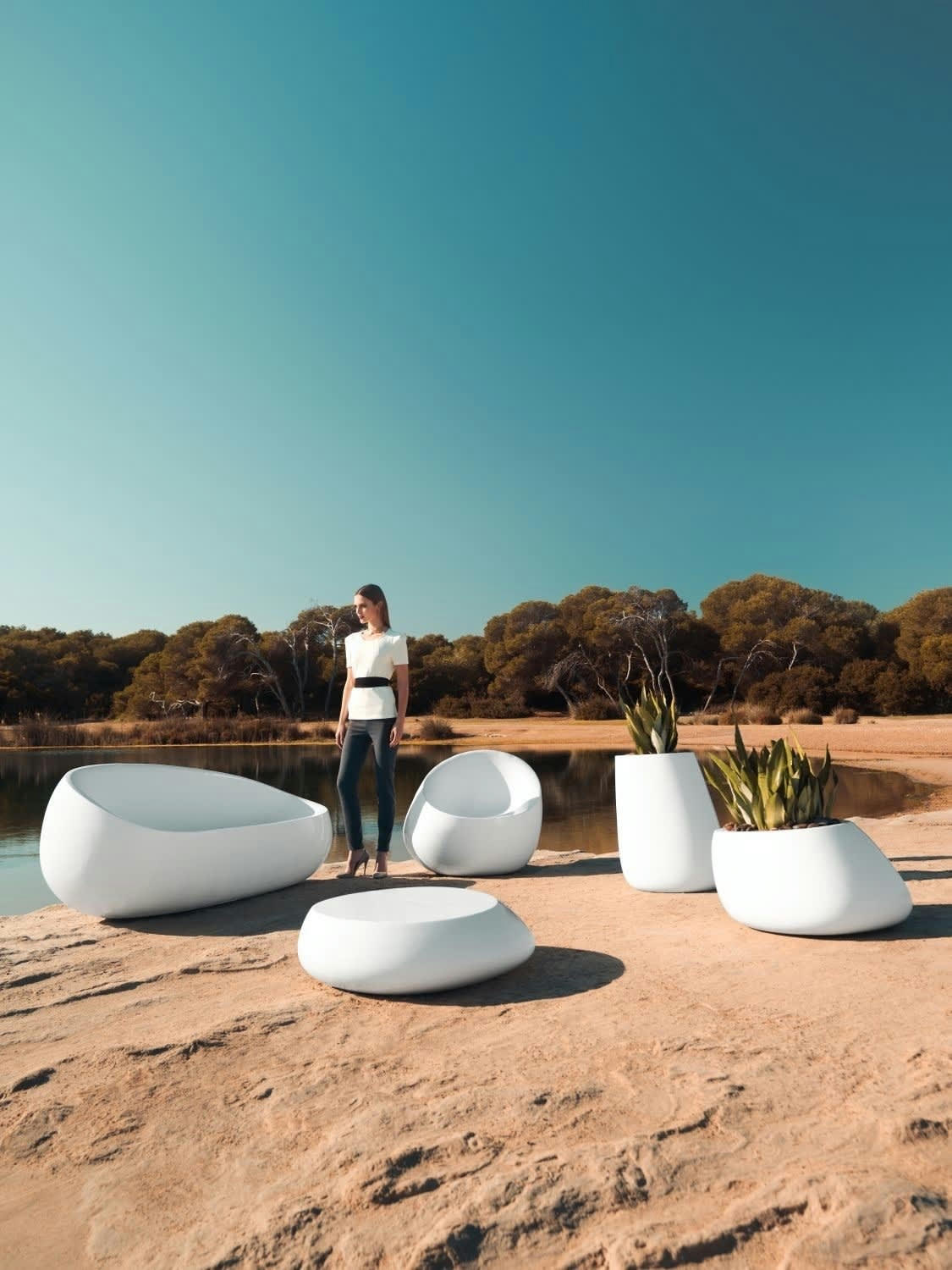 STONE - Pot de fleurs - 40 Plastique blanc 80x40x65 cm