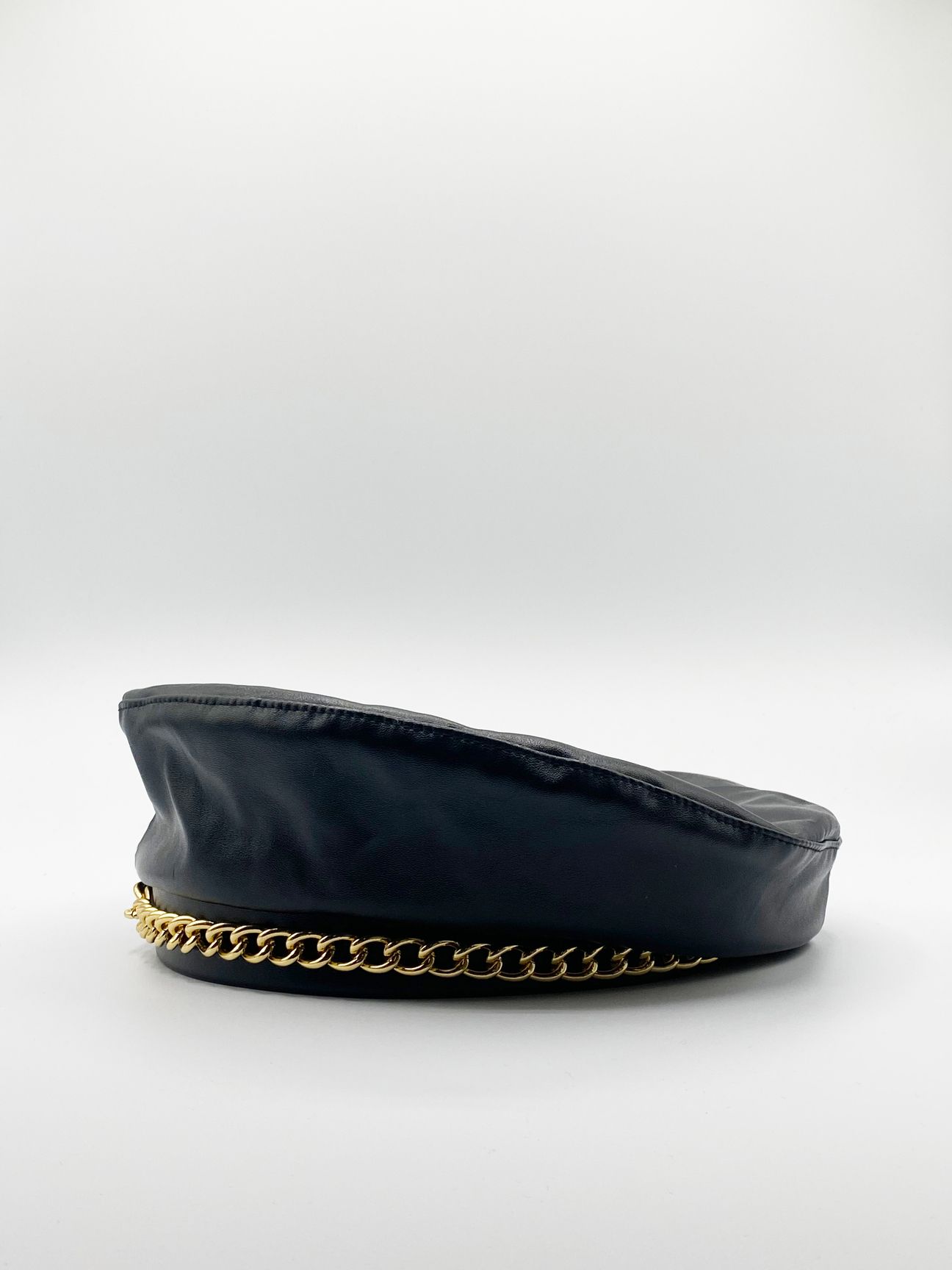 SVNX Zola PU Leather Beret With Gold Metal Chain Detail