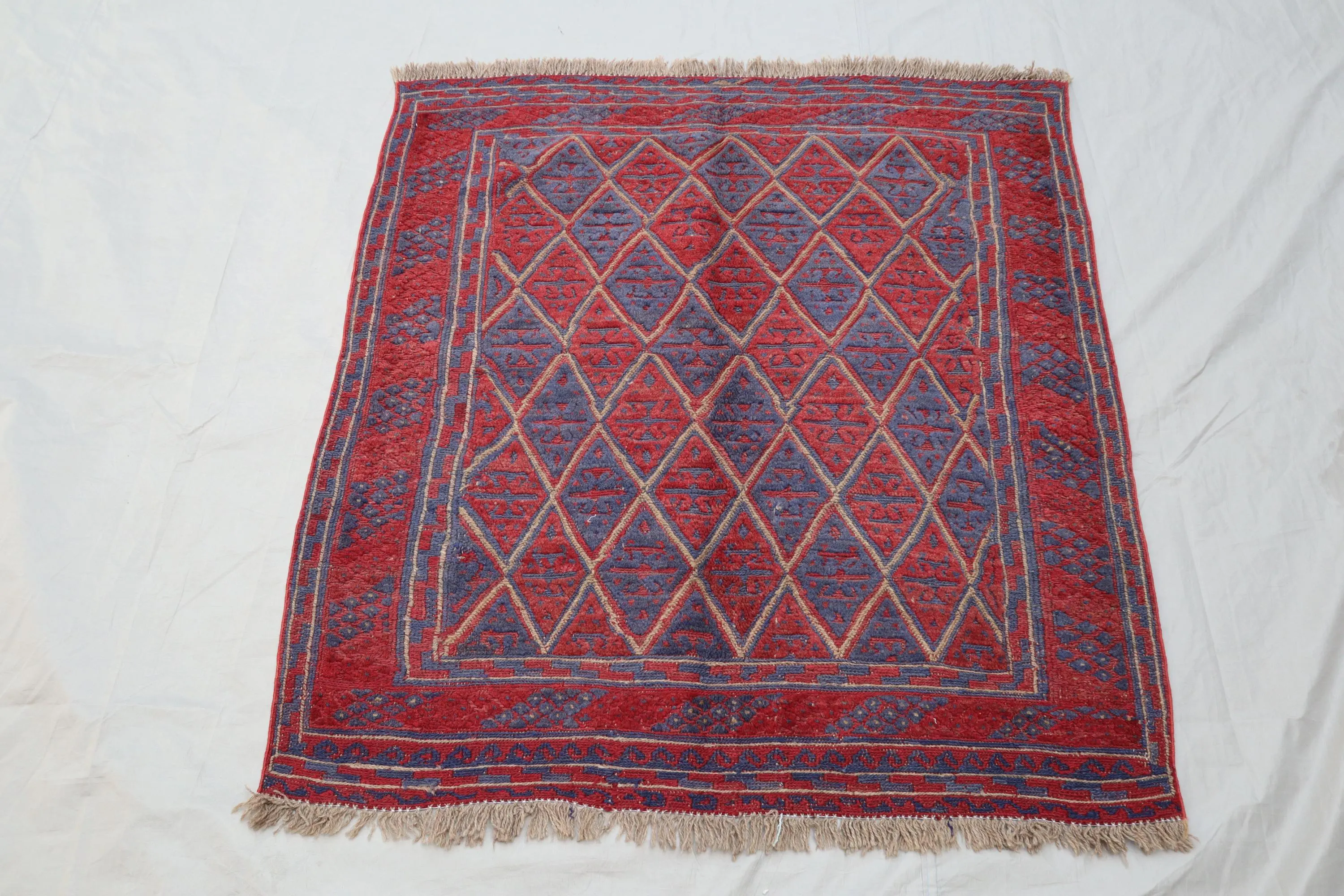 Antique Afghan Mashwani Rug, 4.3 x 3.9 ft Handmade Wool Rug, Geometric Barjasta Design, Vintage Tribal Rug, Handwoven Afghan Area Rug..!!