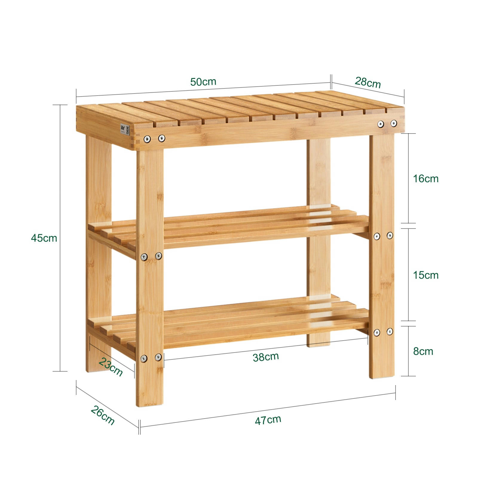 - Banc d'entrée en bambou 2 étagères
