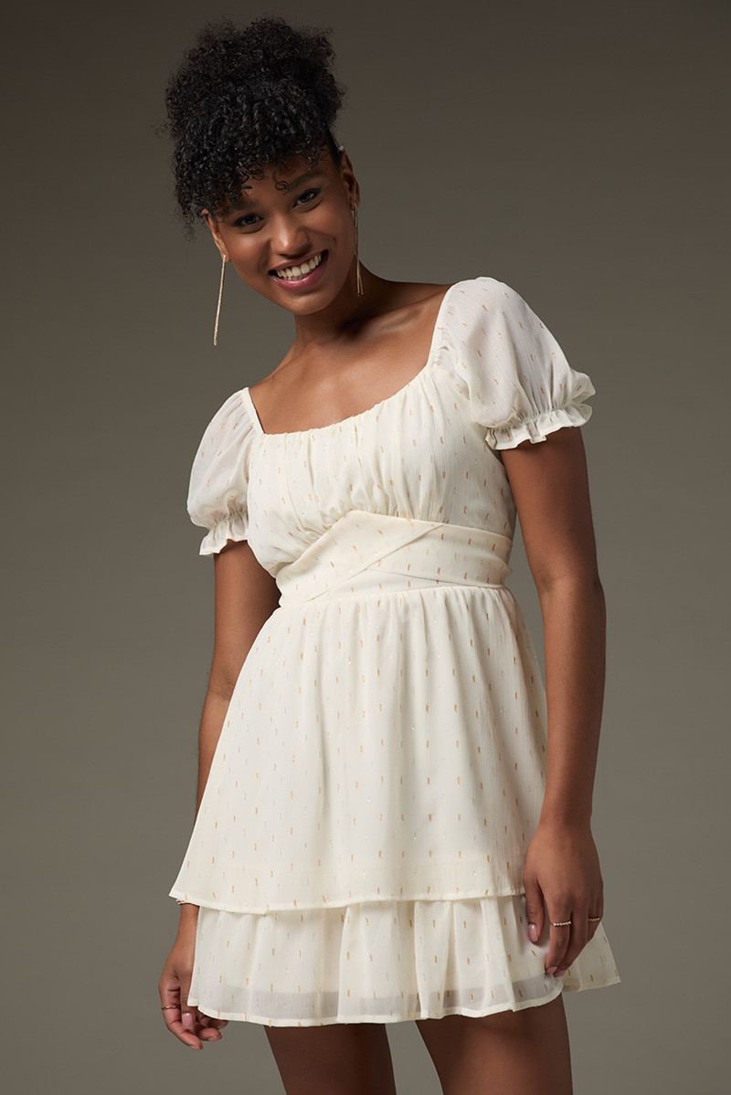 Kaitlin Bow Back Lurex Tiered Mini Dress