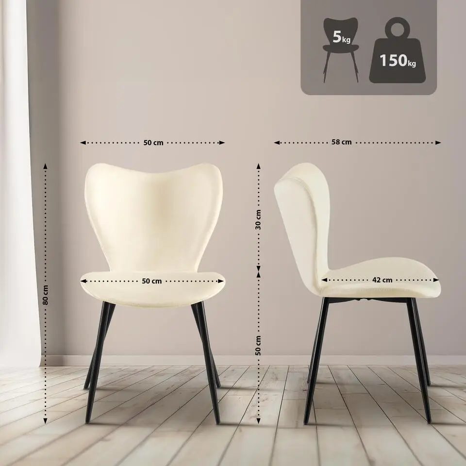 CLP Eetkamerstoel Maika zwart Frame - Fluweel - creme