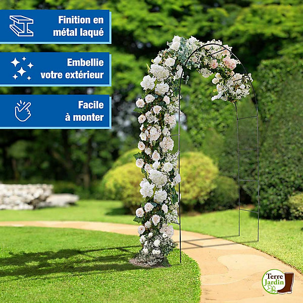 Arche de jardin métallique - 240 x 140 cm - pour plantes grimpantes - Métal laqué vert - TERRE JARDIN