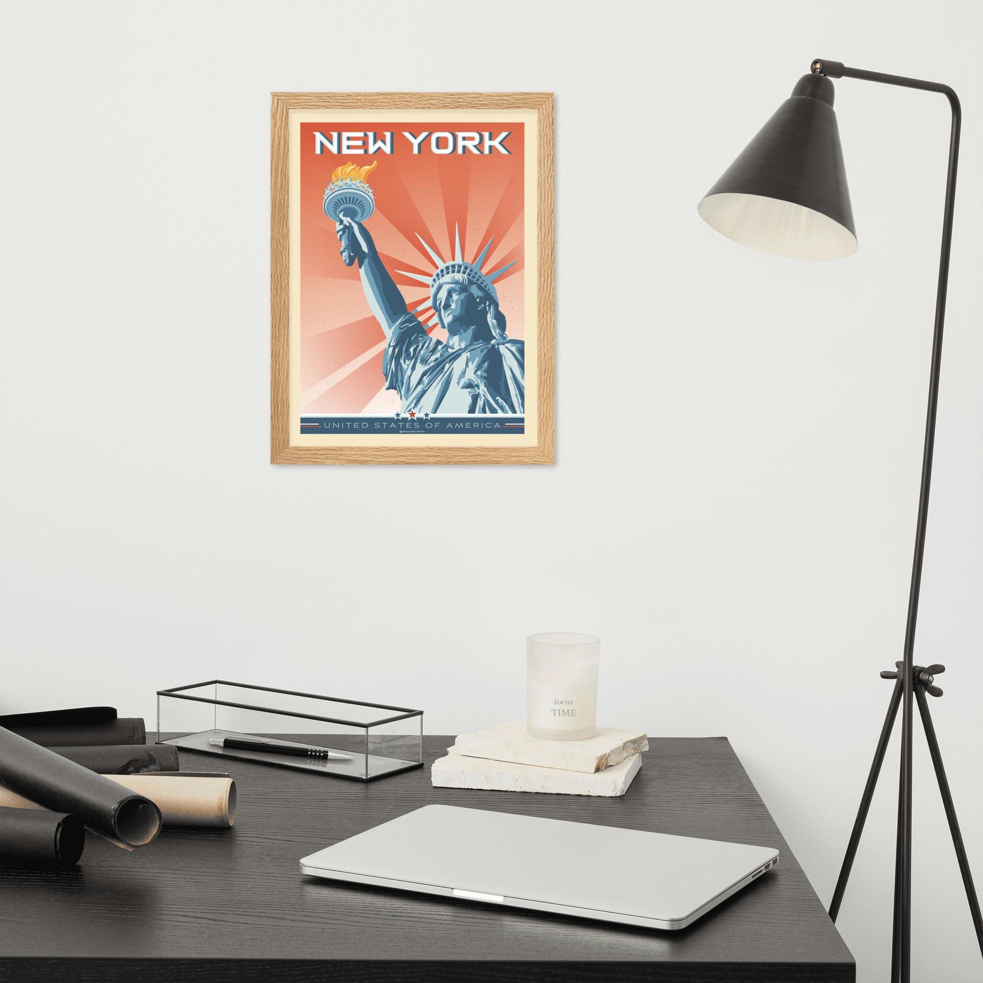 - Affiche New York Statue de la Liberté avec Cadre (Bois) 21x29,7 cm