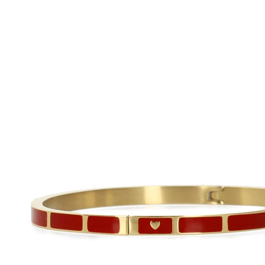 Manfield Gouden stalen armband met bordeaux rode details