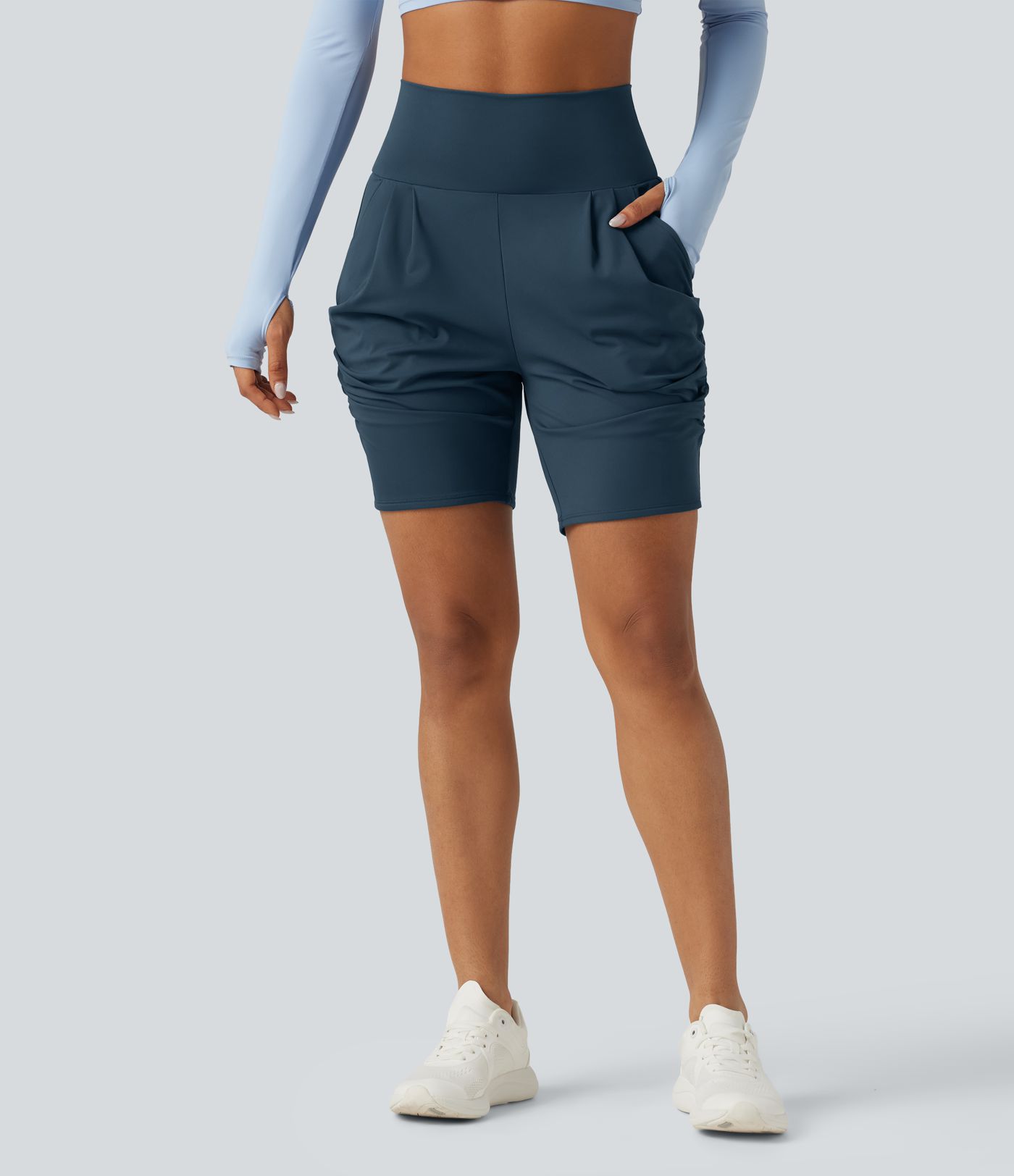 Short de yoga SoftlyZero™ Airy 18cm effet frais InstantCool taille haute froncé avec poches