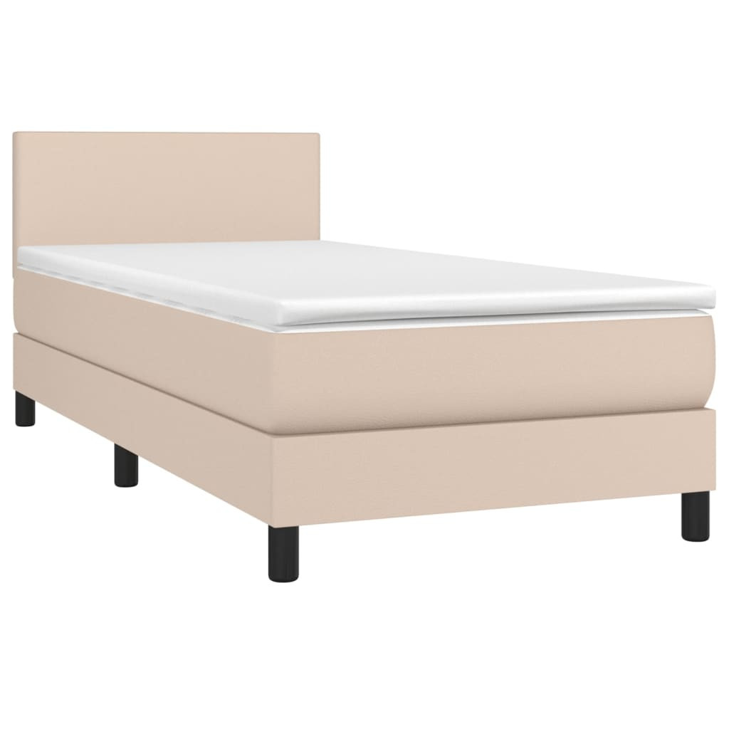 Łóżko kontynentalne materac i LED cappuccino ekoskóra 90x190
