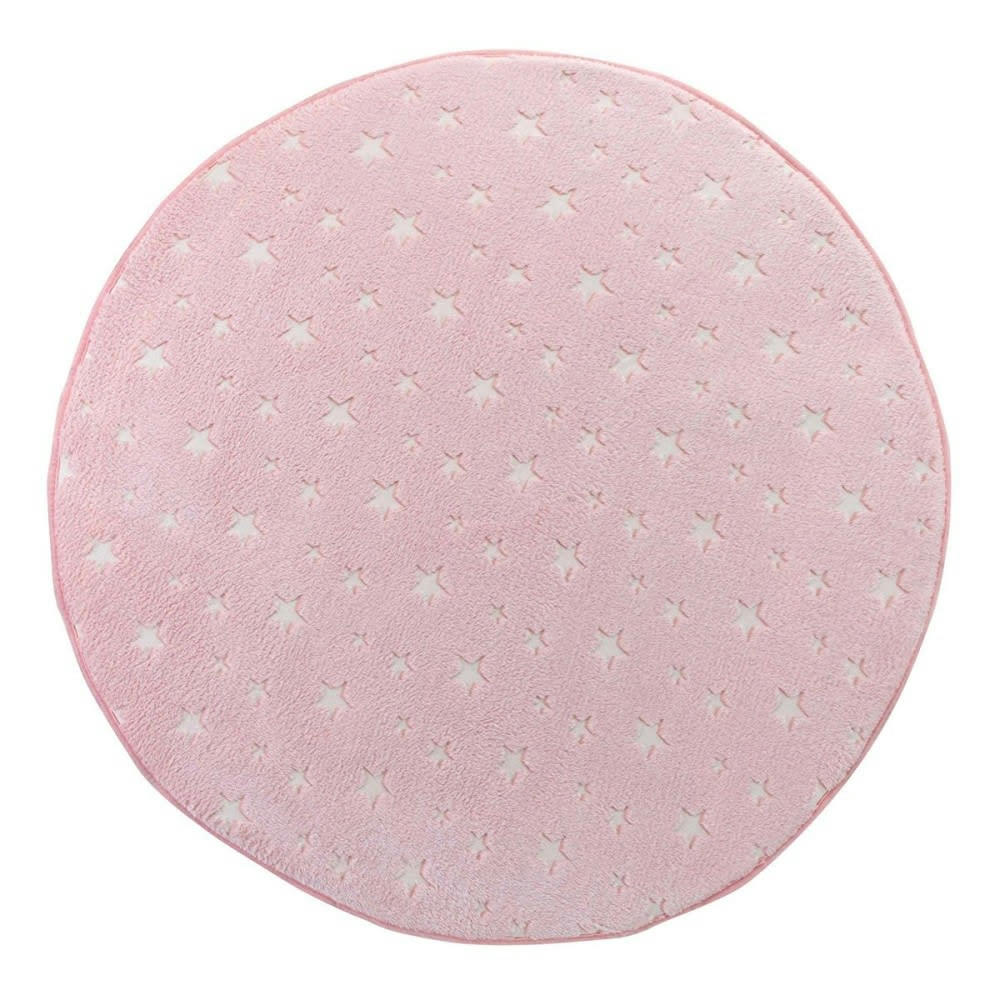 FLUO NIGHT - Tapis rond flanelle phosphorescent rose D90cm