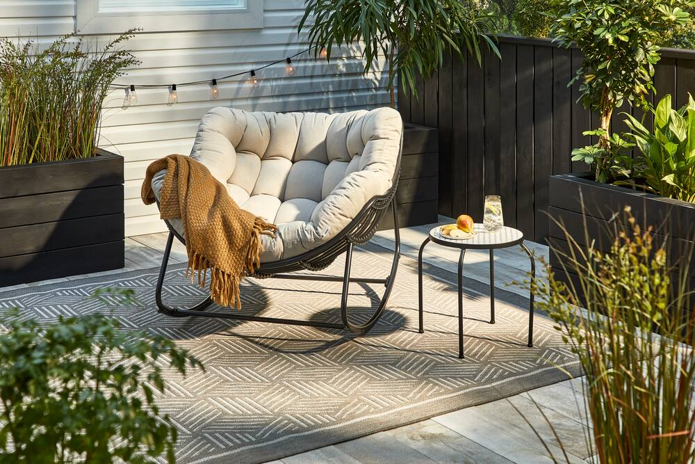 CANVAS Cove All-Weather Steel & Wicker Outdoor/Patio Rocking Chair with Large UV-Resistant Cushion