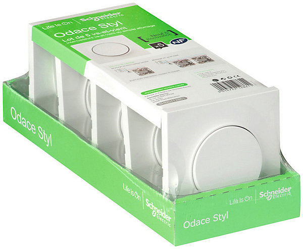 Interrupteur va-et-vient Schneider Electric Odace blanc complet vendu par 5 pièces