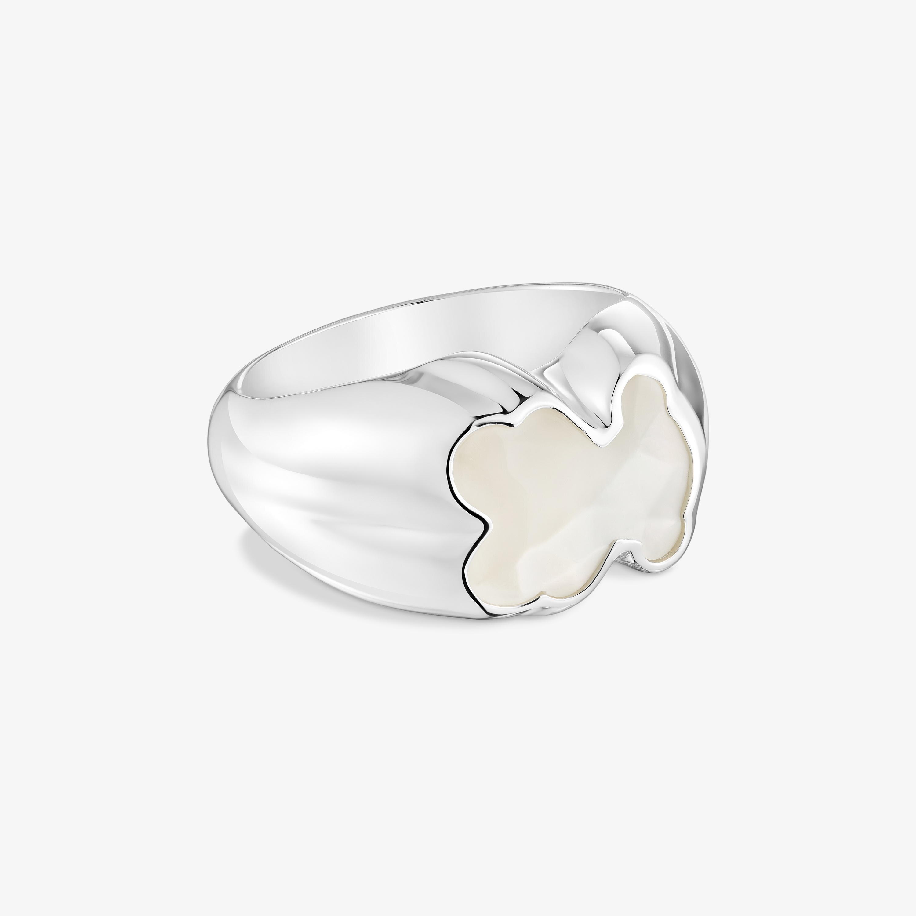 Anillo mediano de plata y motivo oso en nácar Icon Color
