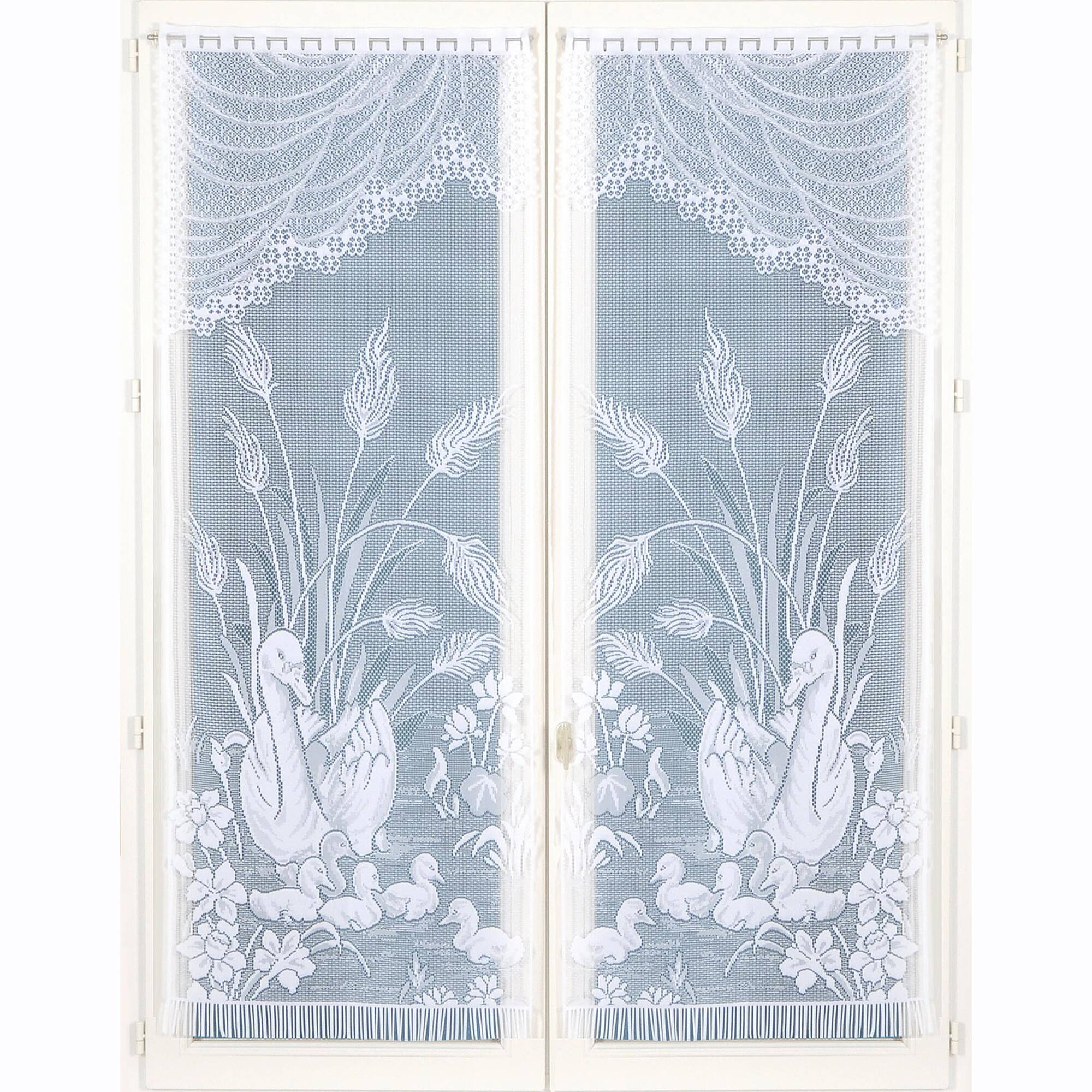 Vitrage droit motif cygnes - paire