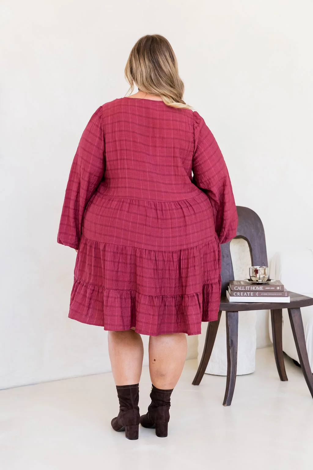Long Sleeve Greta Dress in Wine