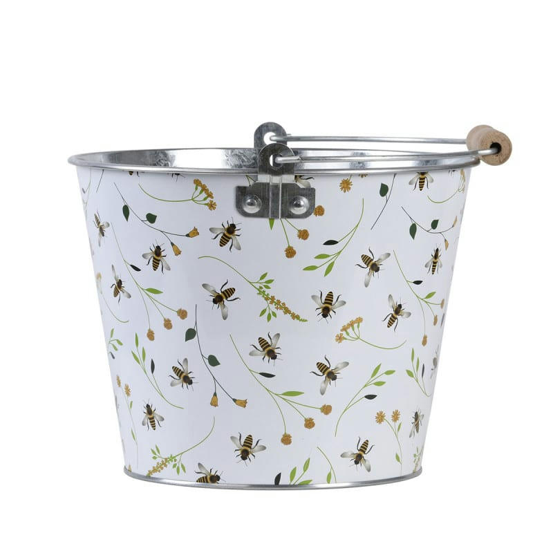- Cache pot seau en zinc 27 cm imprimés abeilles