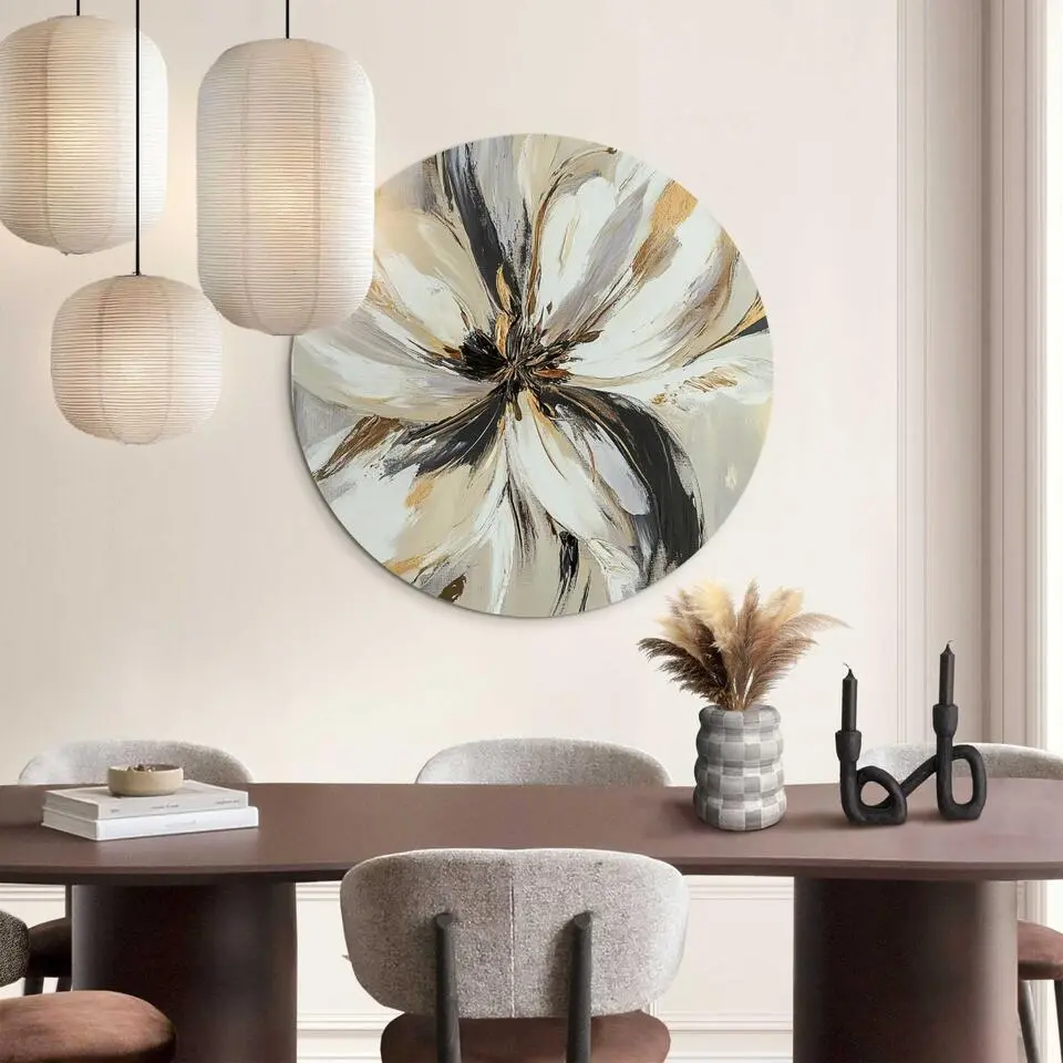 Glasschilderij Stijlvolle bloem - &Oslash; 70 - Beige