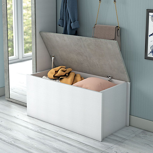Coffre Blanc Avec Siège À Effet Béton Et Compartiment De Rangement
