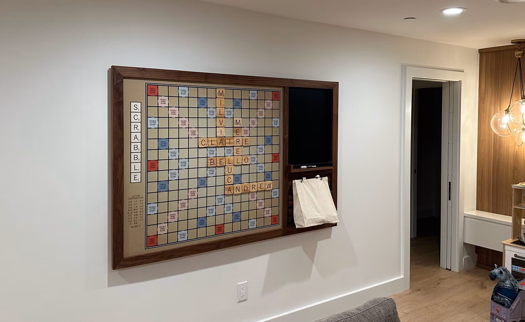 Giant 4ft X 6ft Scrabble Board with Chalkboard & Magnetic tiles - Magnetic Boardgame Art - Scrabble tiles - Gameroom Art