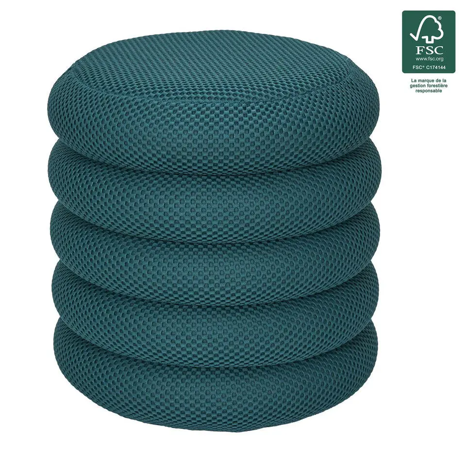 Home Deco Factory Poef/krukje - boucle - petrol - D37 x H44 cm