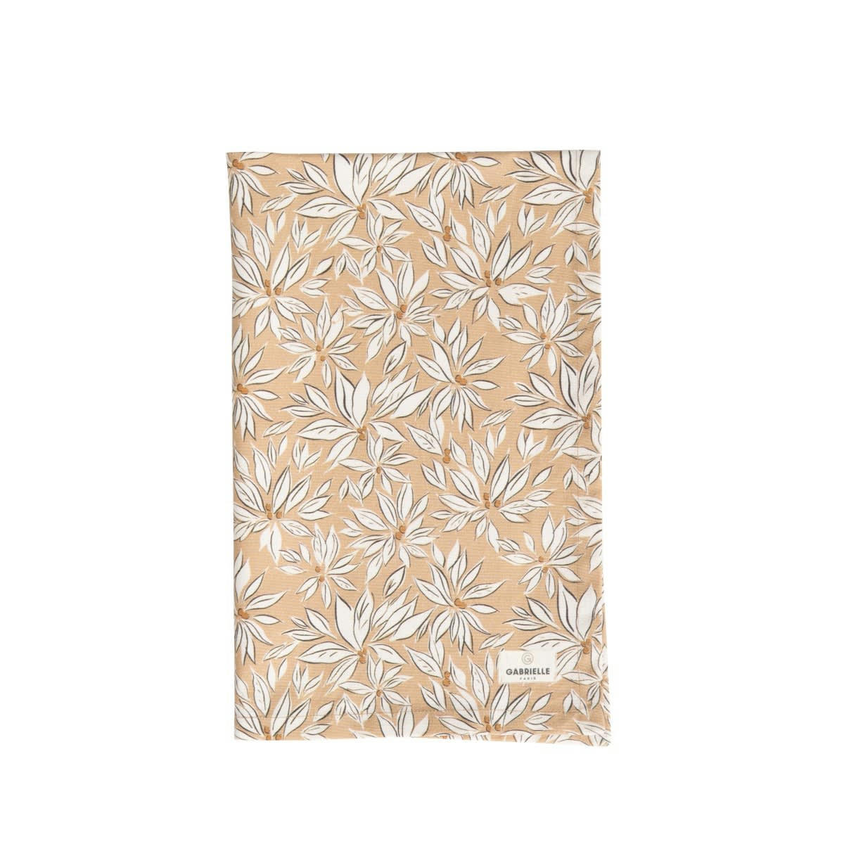 LA CABANE - Torchon en coton imprimé feuille Beige 45x70