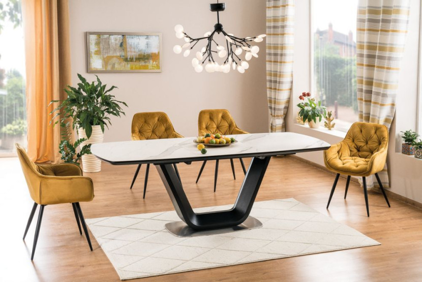 Stół ARMANI CERAMIC 160(220)x90 biały/czarny rozkładany