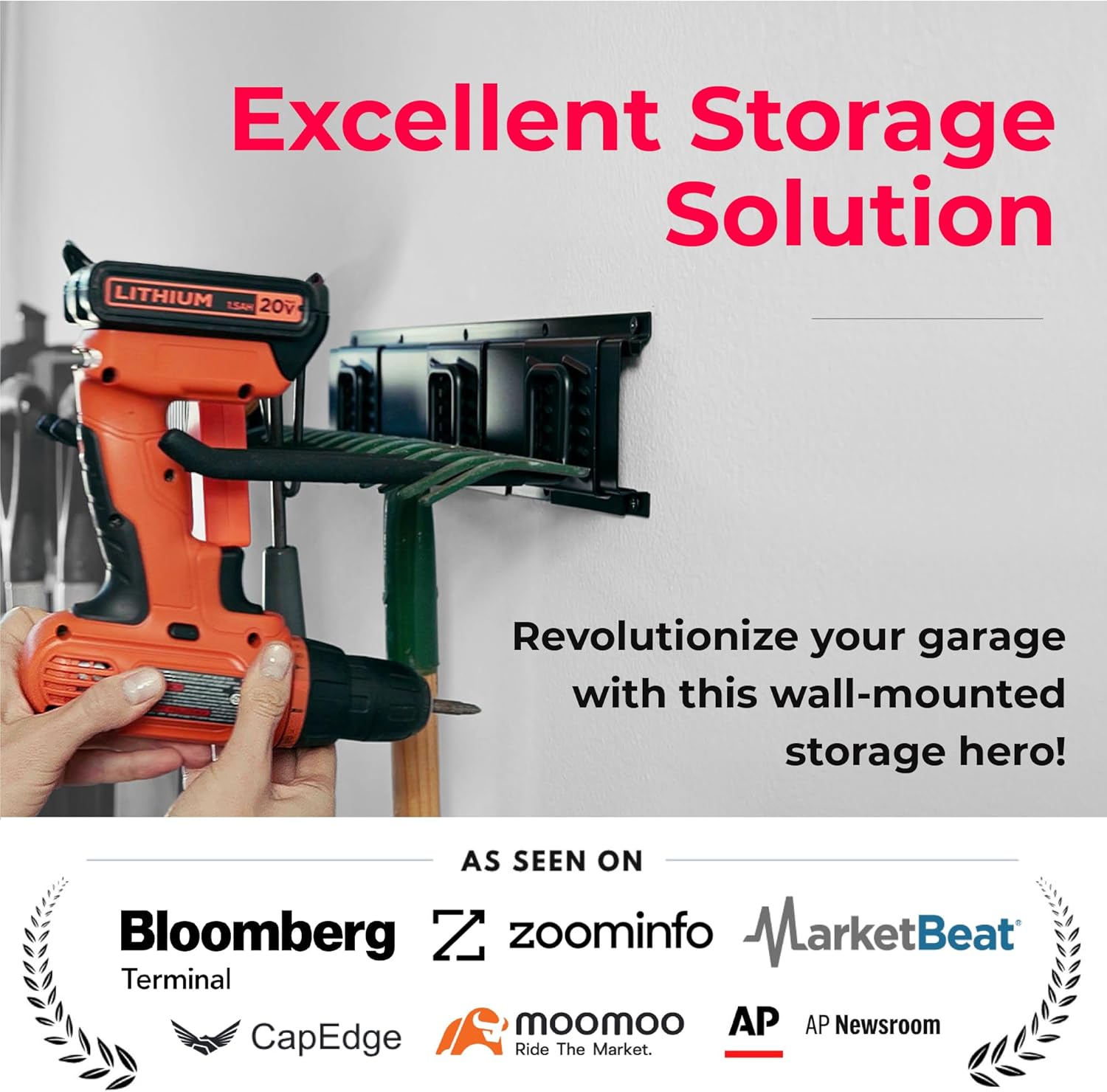 TIDYME Garage Tool Organizer Wall Mount - 80 inches - Sturdy Storage Rack with Adjustable Hooks, Anti-Rust - Easy Installation, 500lbs Capacity - Garden Tool Organizer (05 Racks & 10 Hooks)