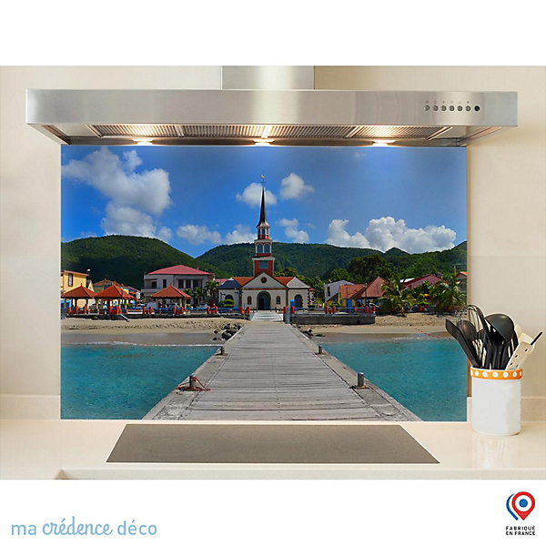 Crédence cuisine fond de hotte Martinique et église - Alu composite - L 60 cm x H 45 cm - MaCrédenceDéco