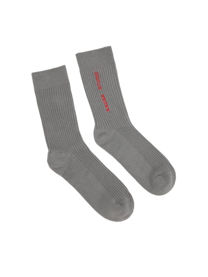 Grey ribbed socks with embroidered logo