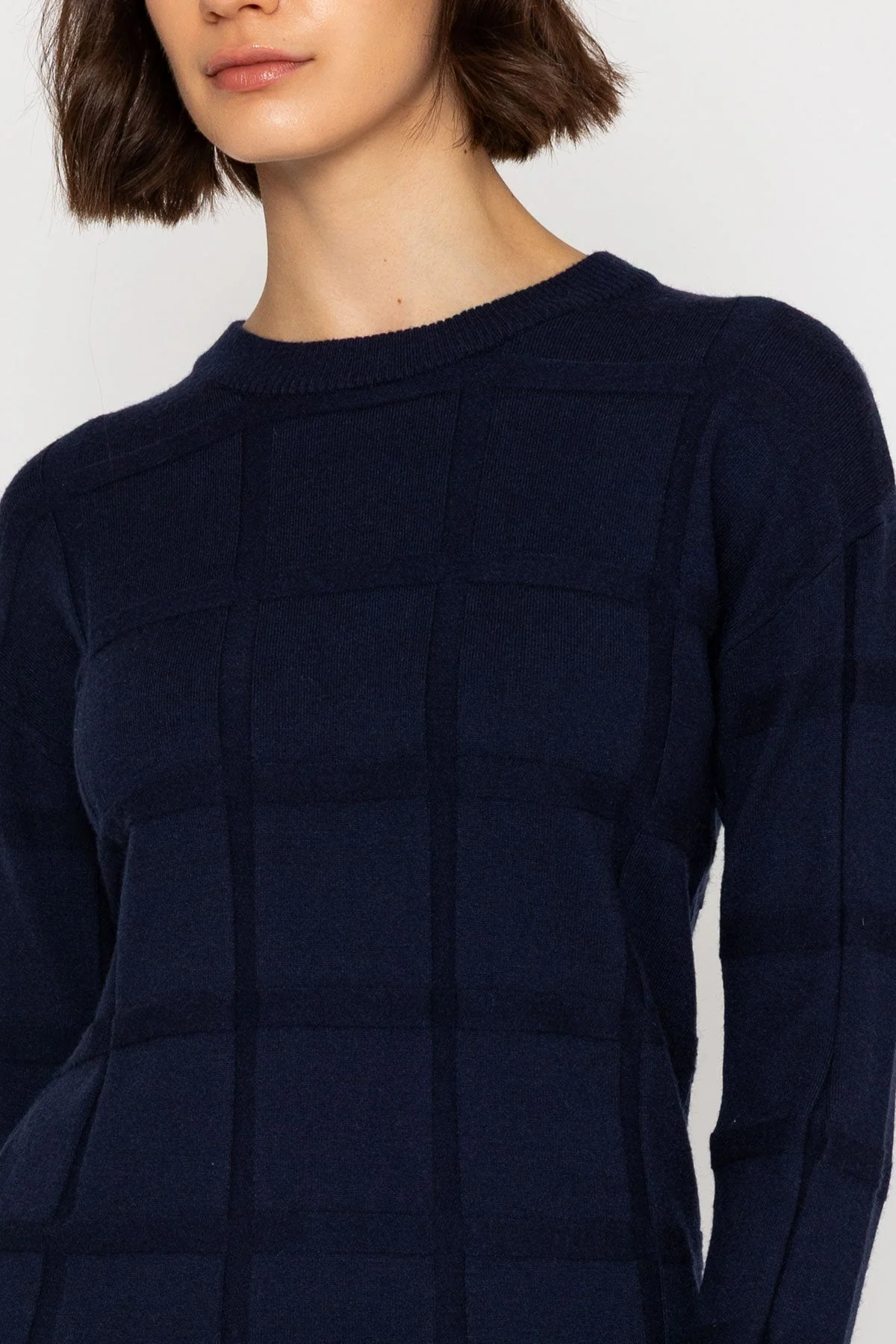 Navy Embossed Geometric Knit Jumper