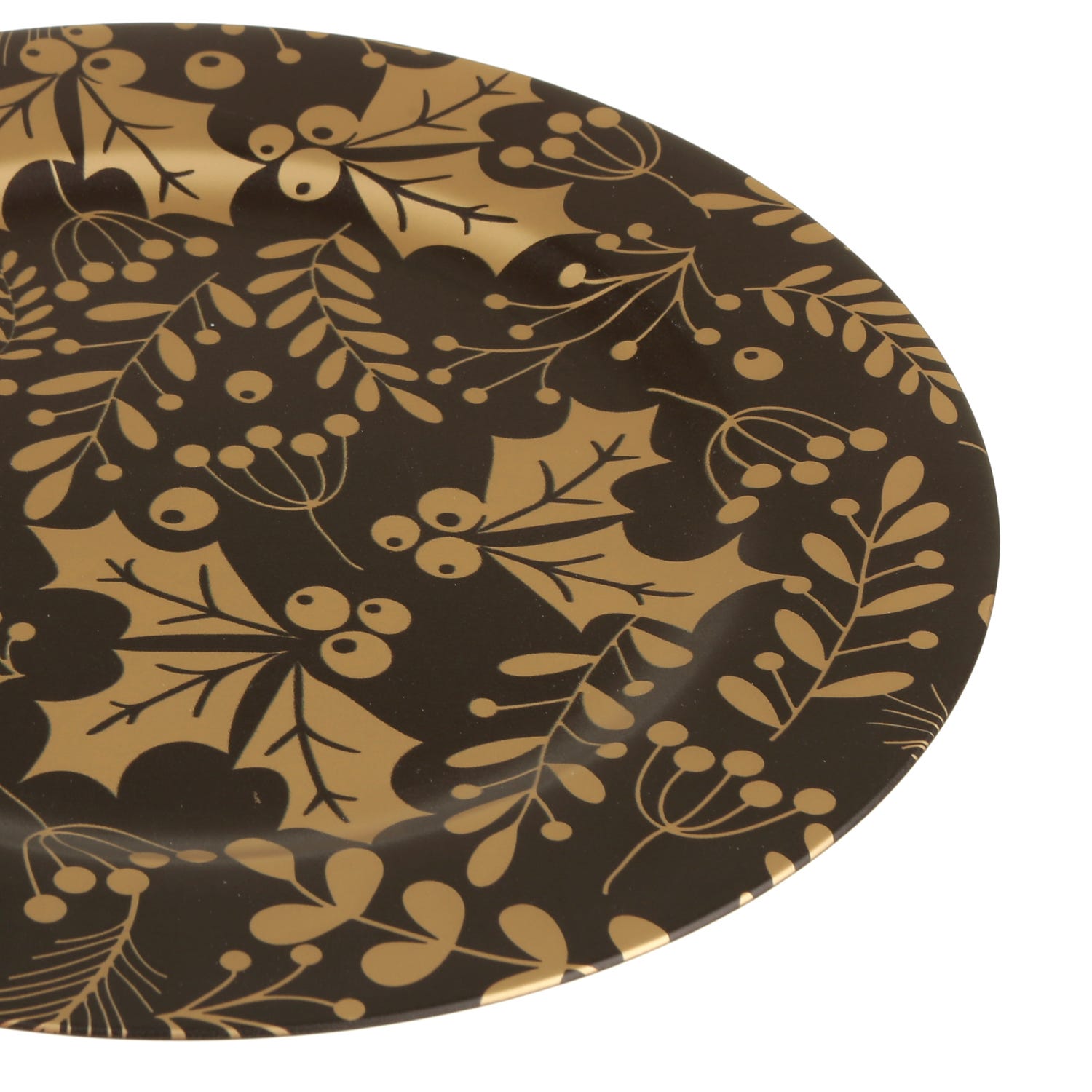 Sottopiatto Natale agrifoglio nero e oro 33 cm