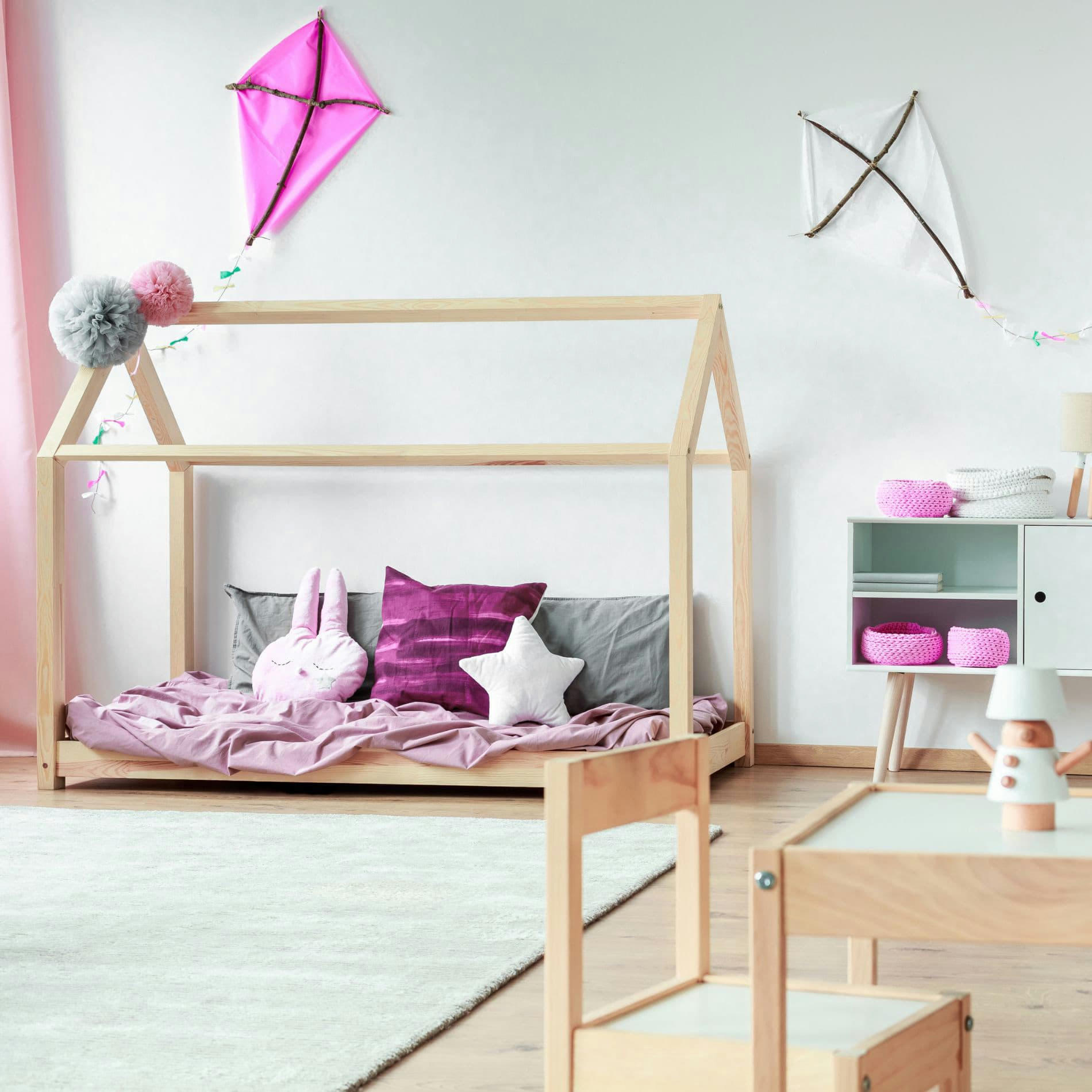 GIOIA - Cadre de lit forme de maison pour matelas 90x200 bois brun