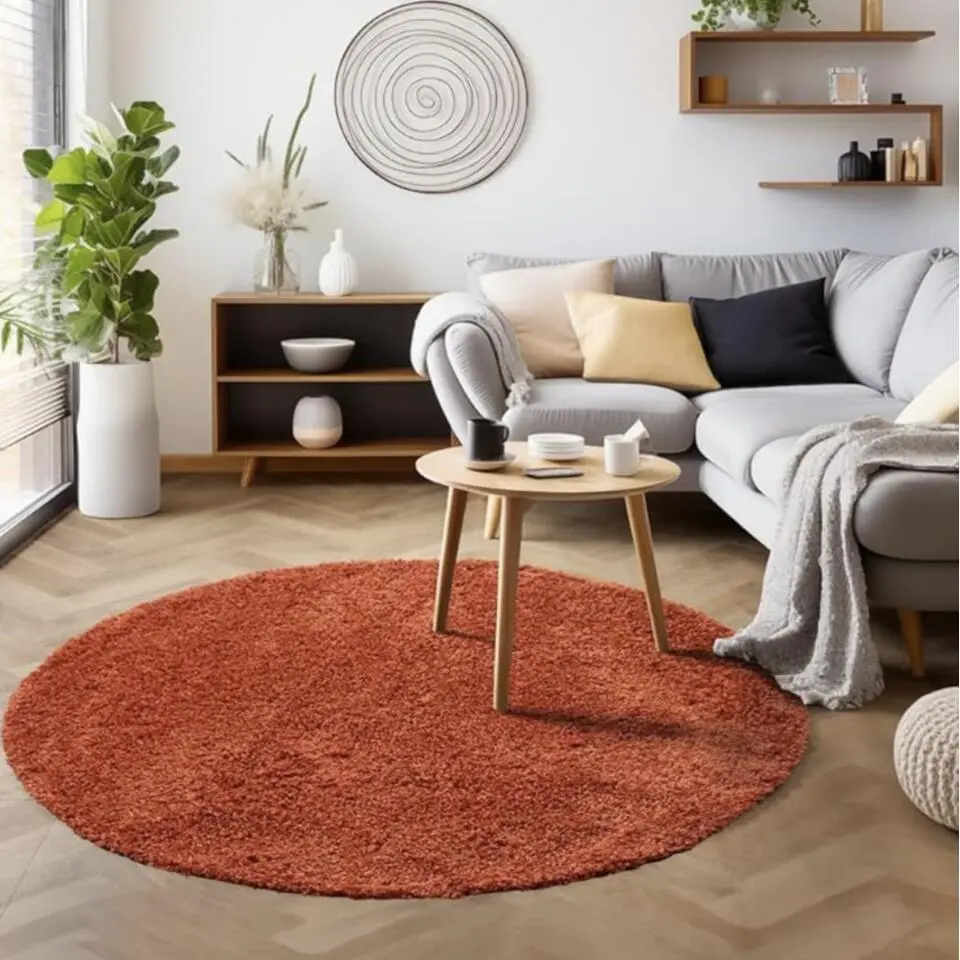 Basic Rond Shaggy vloerkleed Terra / Oranje Hoogpolig - 200 CM ROND