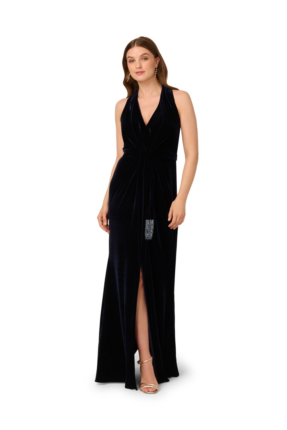 Adrianna Papell Halter Draped Velvet Gown
