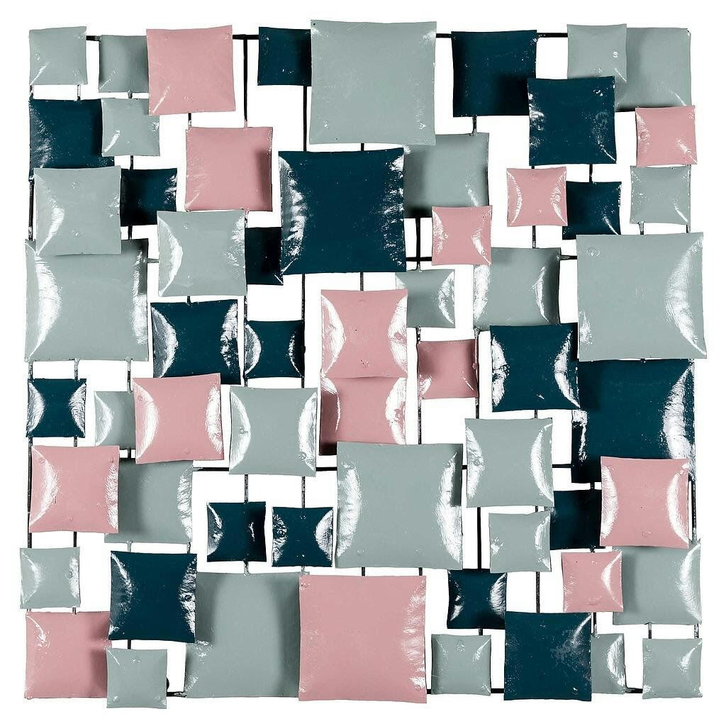 BIG-BEL - Décoration murale en métal, square rose bleu gris 50x50