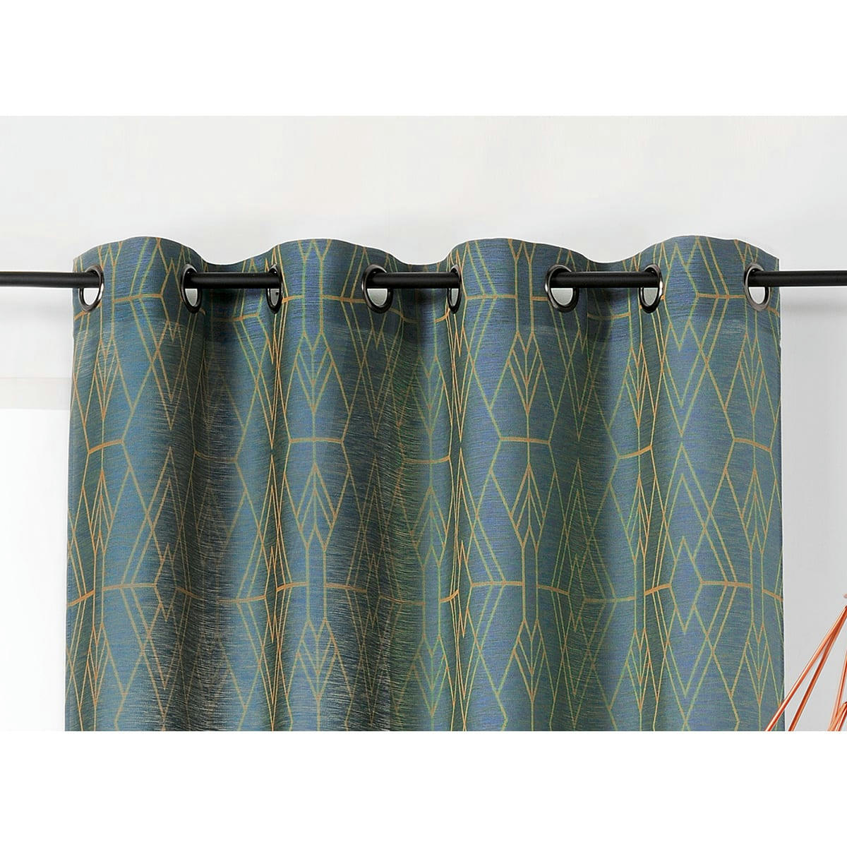 - Voilage à tendance géométrique polyester vert olive 140x275 cm