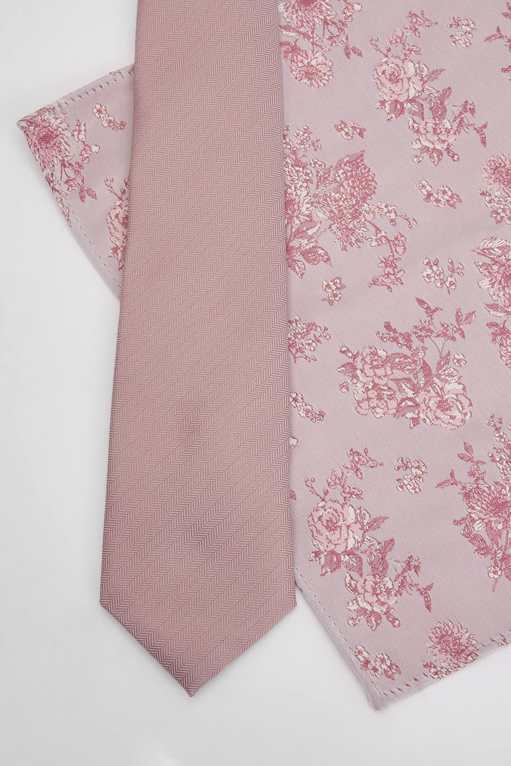 Burton Plain Pink Tie and Floral Pocket Square