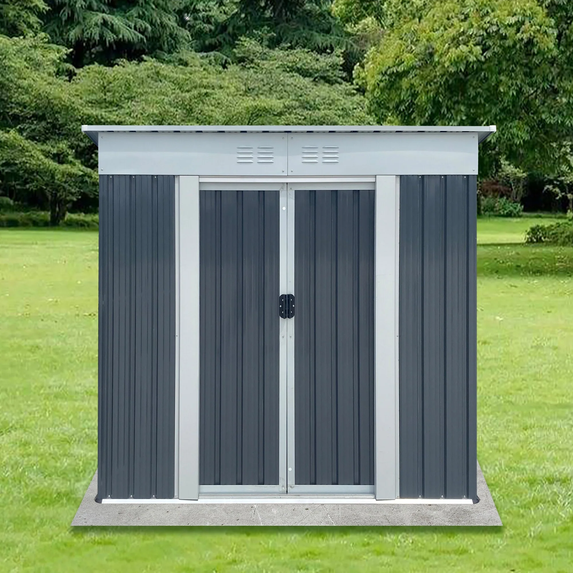Corrosion-resistant Outdoor Metal Garden Shed with Double Lockable Door Waterproof Storage Shed Tool Shed Pet Shed, Air Vents