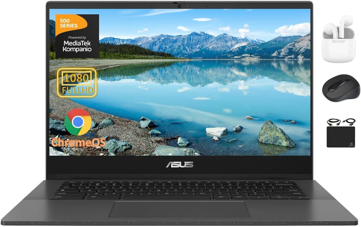 ASUS Chromebook Laptop Student Business 2024  14 FHD Anti-Glare Display  8-Core MediaTek Kompanio 520  4GB RAM  128GB (64GB eMMC+64GB Card)  Webcam  WiFi  15+ Hrs Battery  Chrome OS +HubxcelAccessory