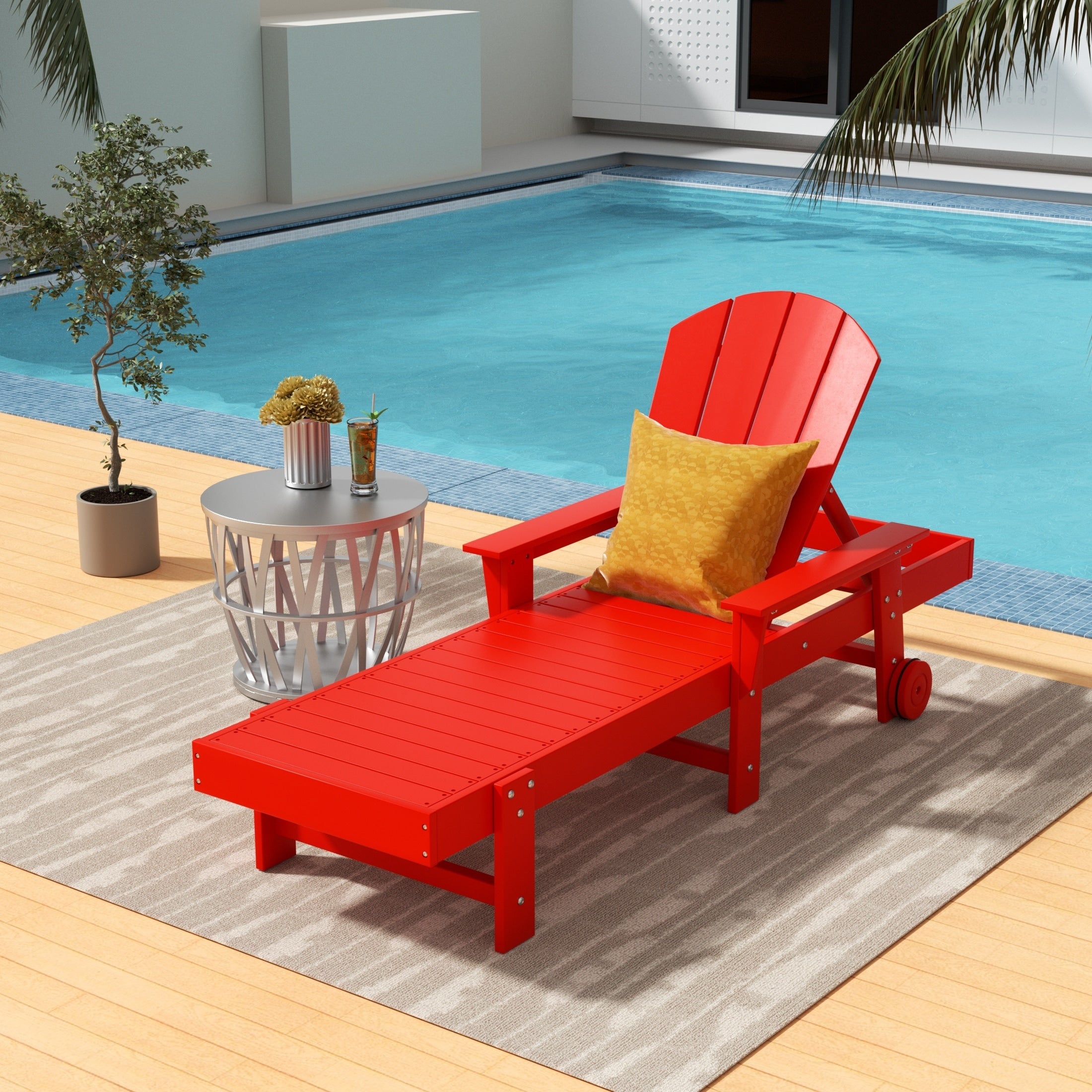 Polytrends Laguna Hdpe All Weather Outdoor Patio Pool Reclining Chaise Lounge With Arms And Wheels
