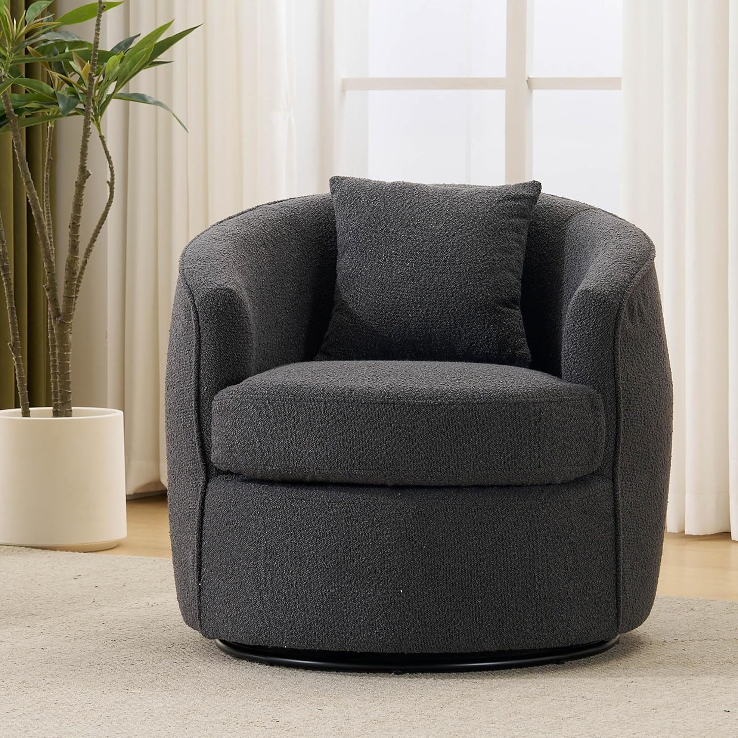 Swivel Barrel Chairs ，32 Inches Wide No Assembly Round Upholstered Armchairs Accent Chairs Single Sofa Chair for Living Room (Dark Grey, Set of 2)