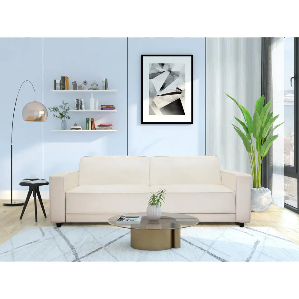 Allie - 3-zits slaapbank in cr&egrave;mekleurige fluwell