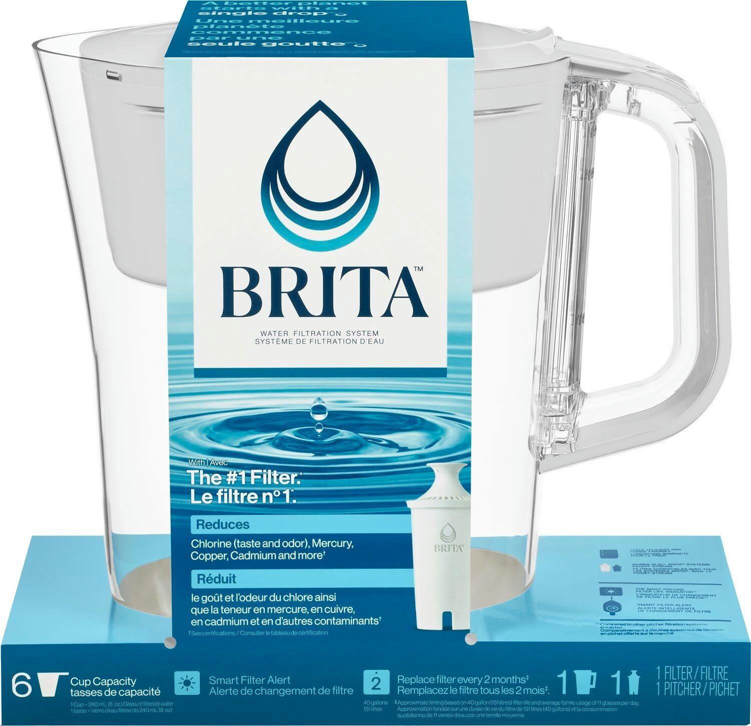 Brita® Denali Water Filter Pitcher, BPA Free, 6 Cup, White