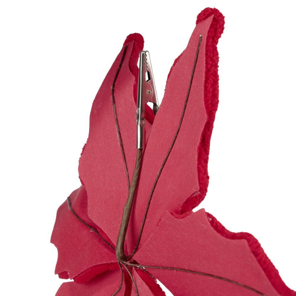 Fleur de No&euml;l velours rouge à clipser L25cm