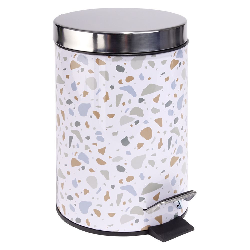 Poubelle salle de bain à pédale métal terrazzo blanc bleu marron 3L